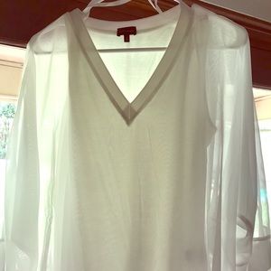 Buckle Black White Blouse Sheer